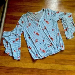 Nice shirt excellent condition. Size large by ember. Blue stripes with flowers.